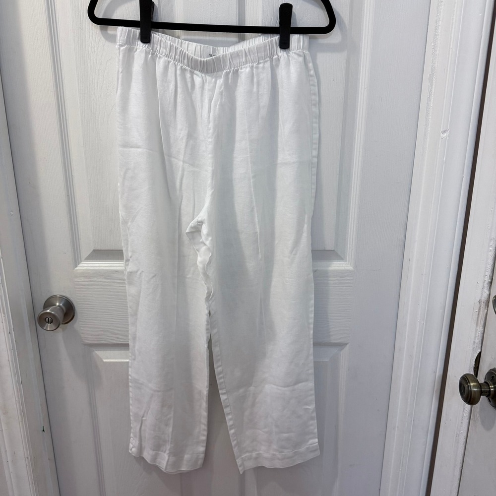 Vintage Hot Cotton Women M 100% Linen Sleeveless Top Cropped Set White Lagenlook - Picture 5 of 12